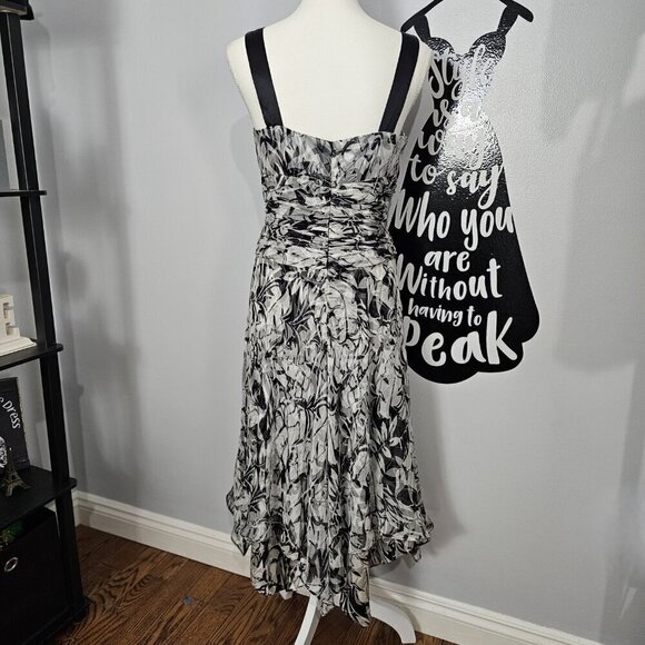 Donna Ricco NY Silk Ruched Floral Black And White A Line Midi Dress - Picture 6 of 11